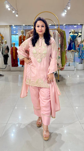 Embroidered Kurta with Farshi Salwar - Pink