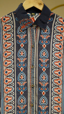 Crepe Printed Shirts - Blue Motif