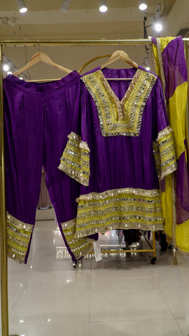 Purple Mirror Lace Suit Set