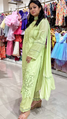 Lace work Straight suit set - Green