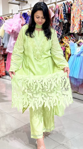 Lace work Straight suit set - Green
