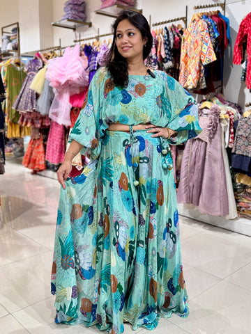 Floral Prints Skirt Top - Green