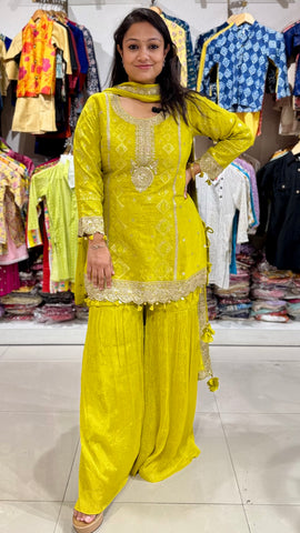 Green Zari Work Shimmer Sharara Suit