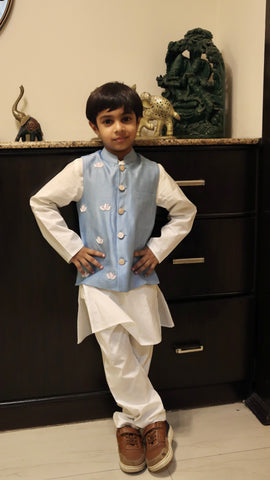 Lotus Embroidered Jacket Kurta Set