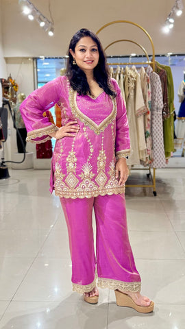 Indo western short kurta and pants shimmer
