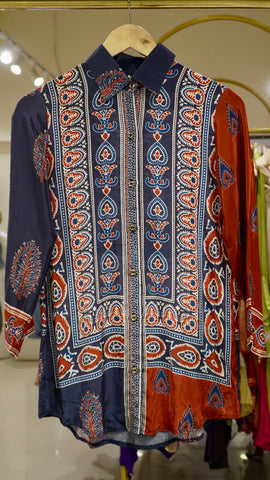 Crepe Printed Shirts - Blue Motif