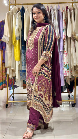 Maroon Digital Print Suit