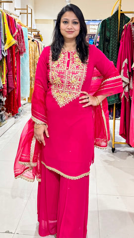 Gotta Patti Magenta Plazzo suit