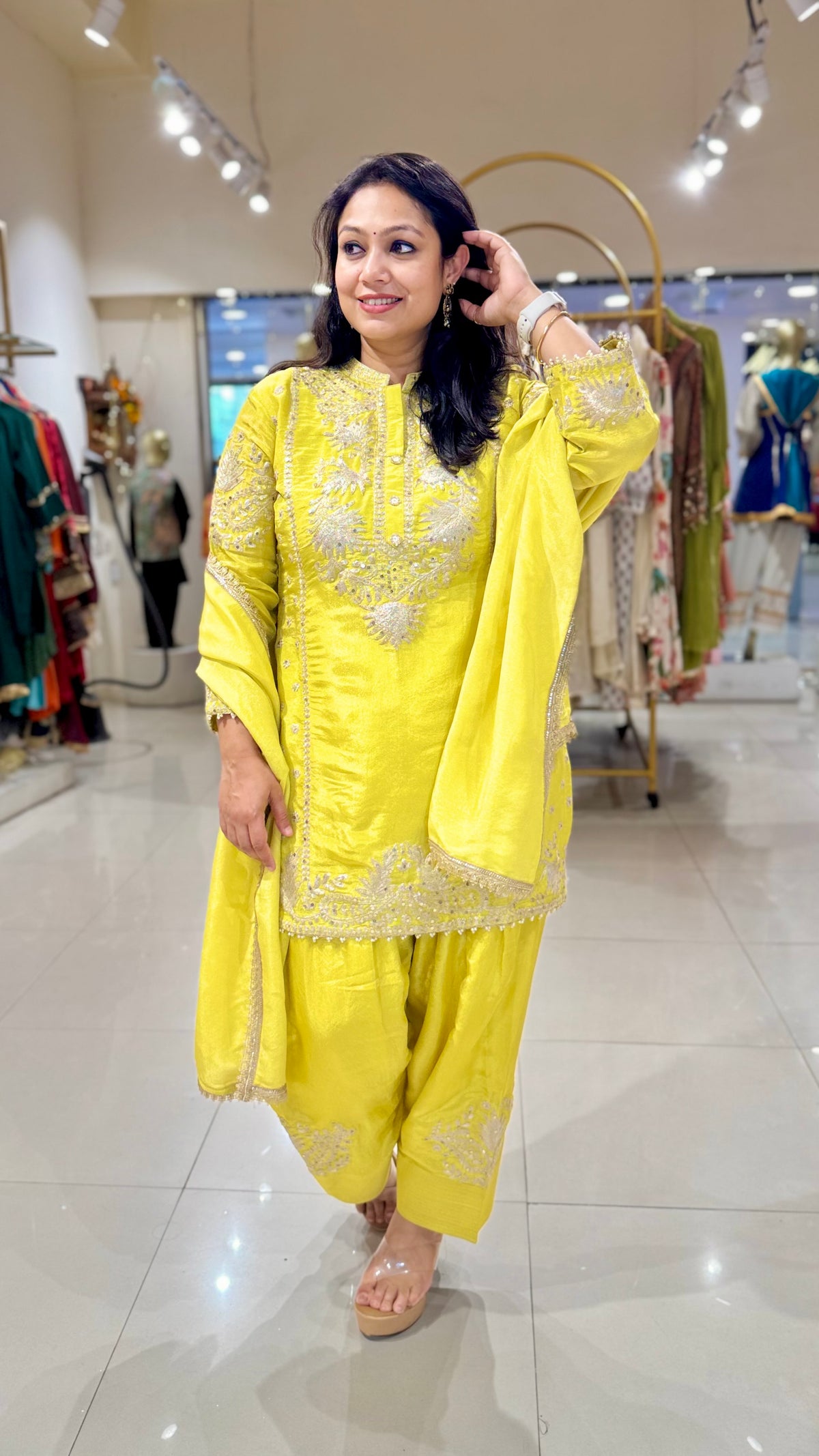 Embroidered Kurta with Farshi Salwar - Green