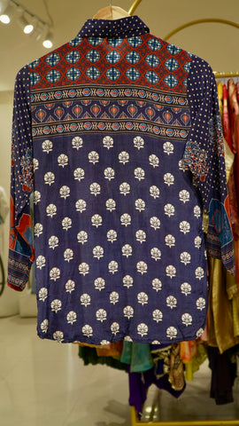 Crepe Printed Shirts - Dark Blue