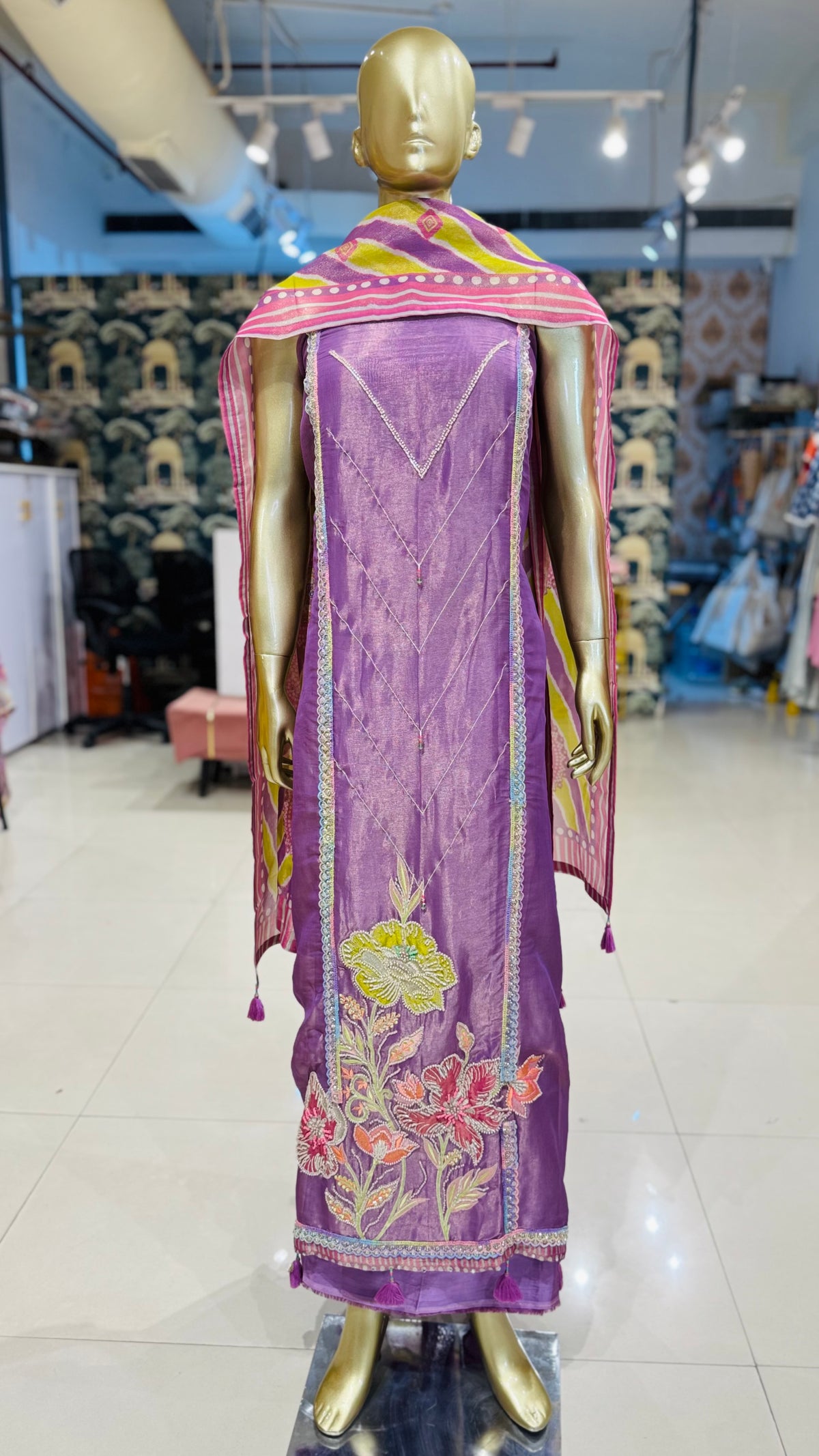 Purple Tulip Floral Embroidered Fabric