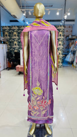 Purple Tulip Floral Embroidered Fabric