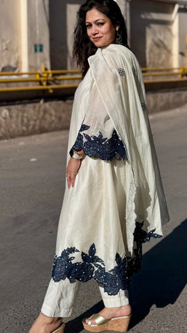 Floral Patch work A- Line Chanderi Suit Set