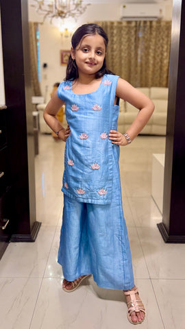 Lotus Embroidered Indo Western - Blue