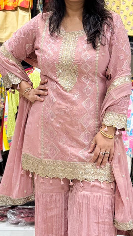 Pink Zari Work Shimmer Sharara Suit