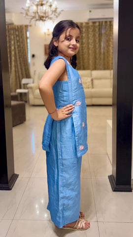 Lotus Embroidered Indo Western - Blue