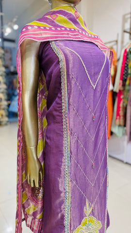 Purple Tulip Floral Embroidered Fabric