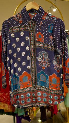 Crepe Printed Shirts - Dark Blue