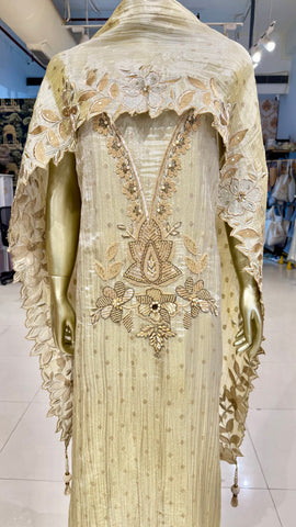 Ivory Shimmer Tissue Embroidered Suit Fabric