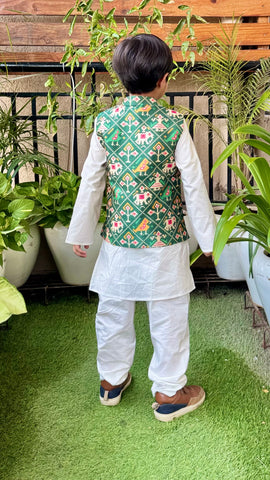 Green jacket Kurta set