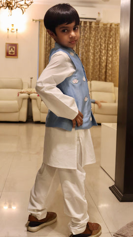 Lotus Embroidered Jacket Kurta Set