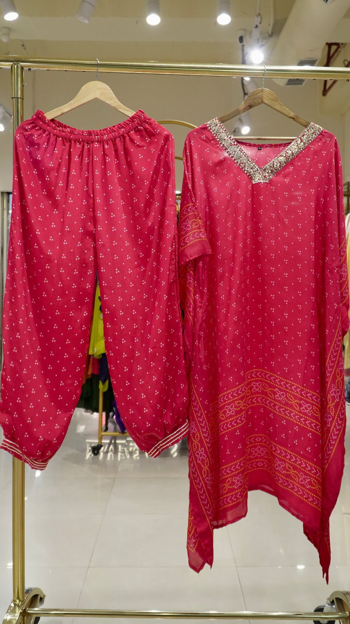 Bandhni Printed Kaftan Set - Red
