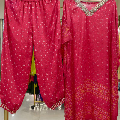 Bandhni Printed Kaftan Set - Red