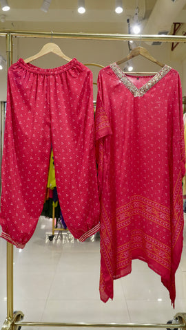 Bandhni Printed Kaftan Set - Red