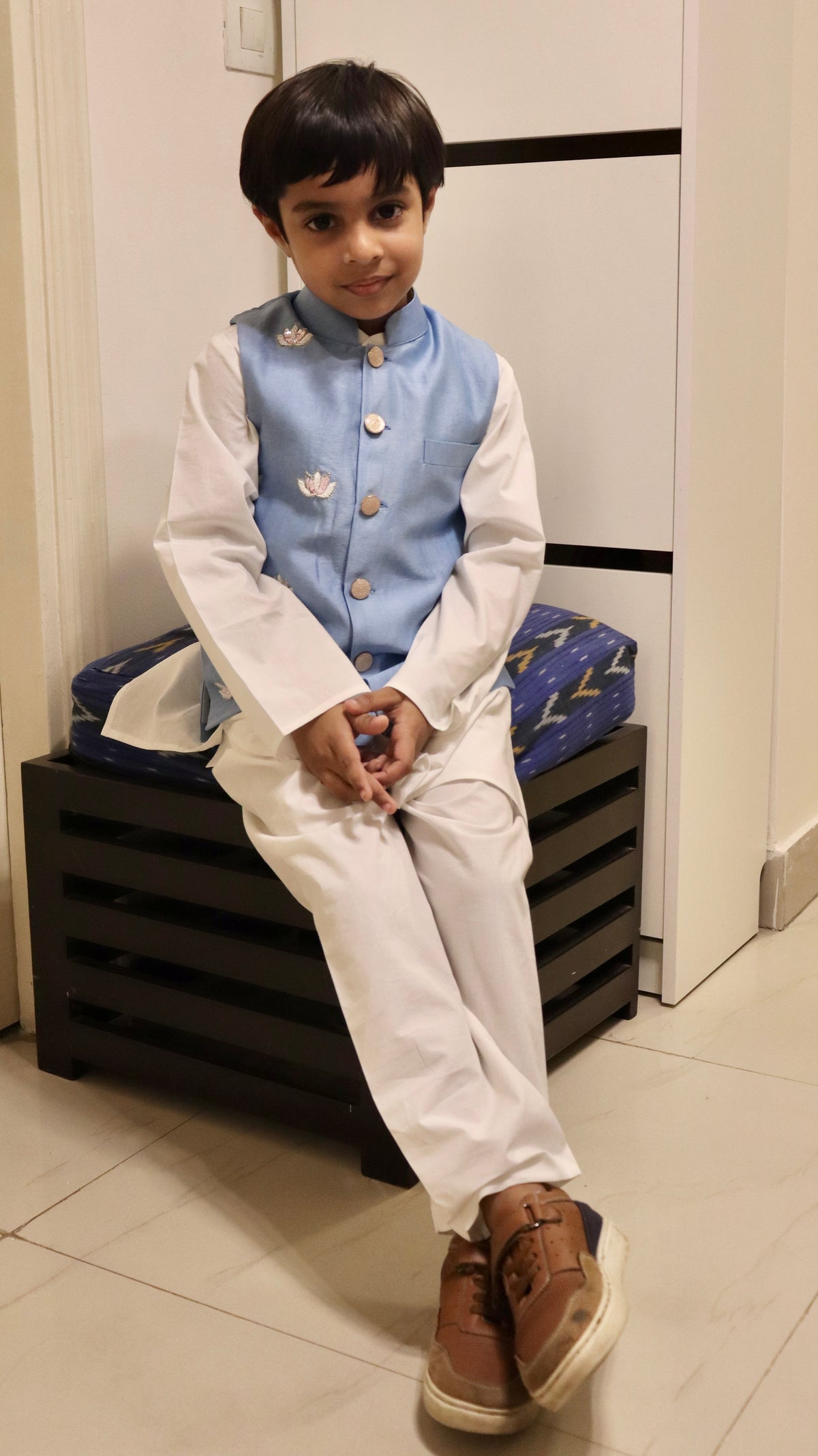 Lotus Embroidered Jacket Kurta Set