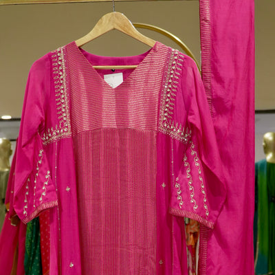 The Poise Mul Chanderi Suit - Pink