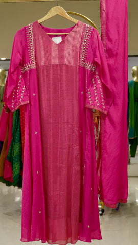 The Poise Mul Chanderi Suit - Pink
