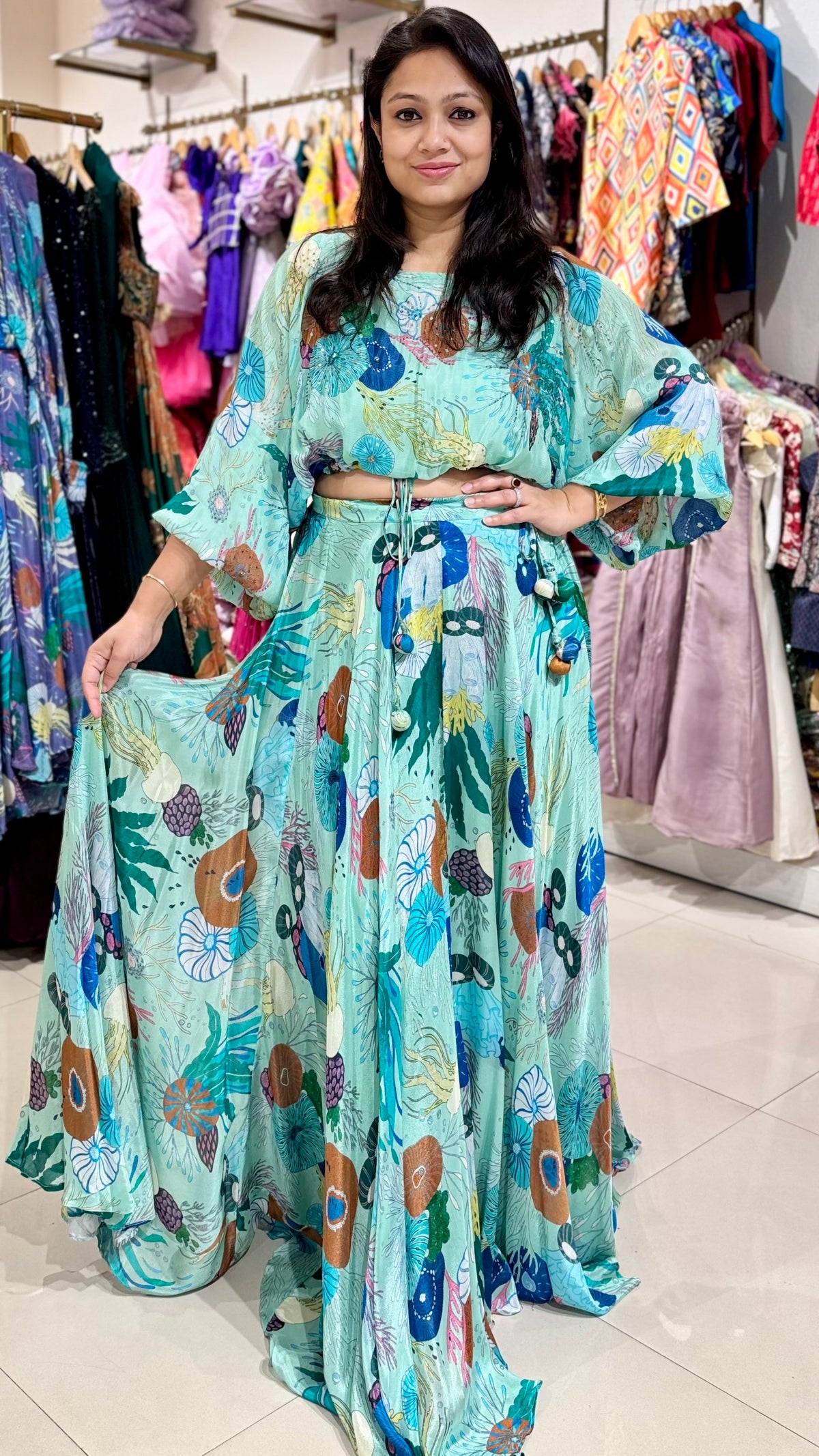 Floral Prints Skirt Top - Green