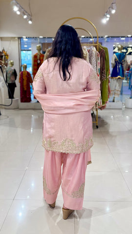 Embroidered Kurta with Farshi Salwar - Pink