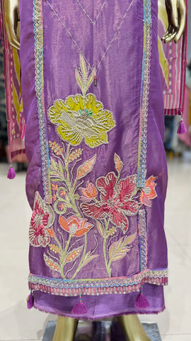 Purple Tulip Floral Embroidered Fabric