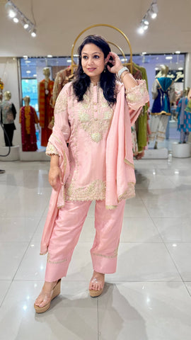 Embroidered Kurta with Farshi Salwar - Pink