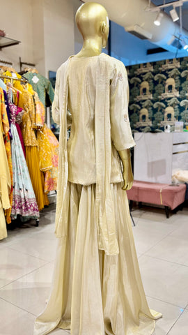 Off-White Embroidered Jacket Palazzo Set