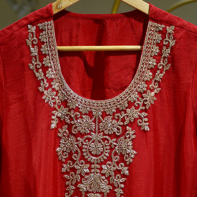 Red cut daana suit set