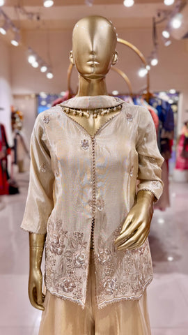 Off-White Embroidered Jacket Palazzo Set