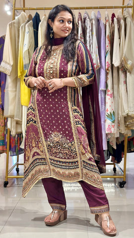 Maroon Digital Print Suit
