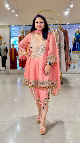 Gota Embroidery Short Anarkali and Tulips - Pink