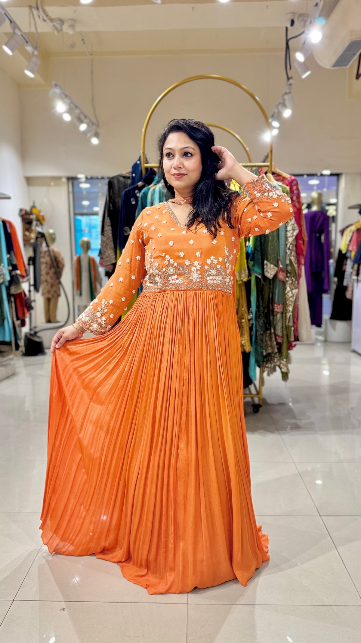 Orange Sequence Embroidered Gown