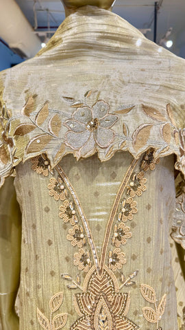 Ivory Shimmer Tissue Embroidered Suit Fabric