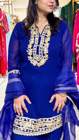 Gotta Patti Royal Blue Sharara suit