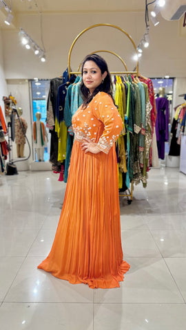 Orange Sequence Embroidered Gown