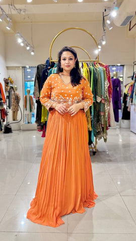 Orange Sequence Embroidered Gown