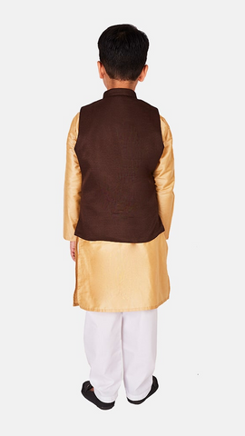 Cotton Silk Kurta Pajama with Brown Jacket