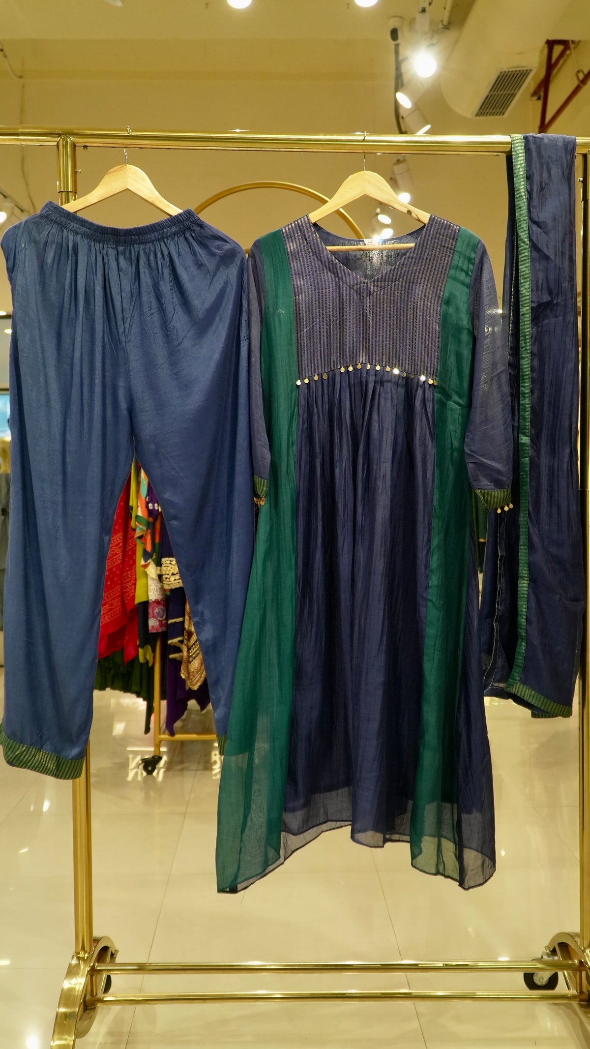 Blue Mul Chanderi Suit Set