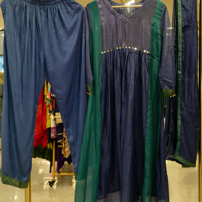Blue Mul Chanderi Suit Set
