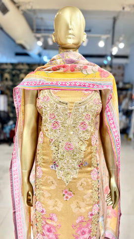 Lavender & Golden Embroidered Suit Fabric