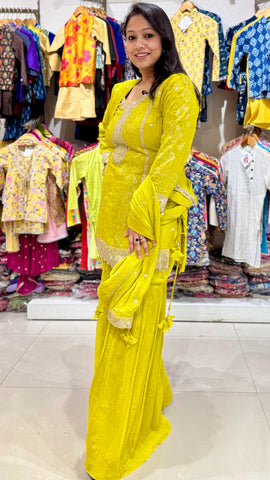 Green Zari Work Shimmer Sharara Suit